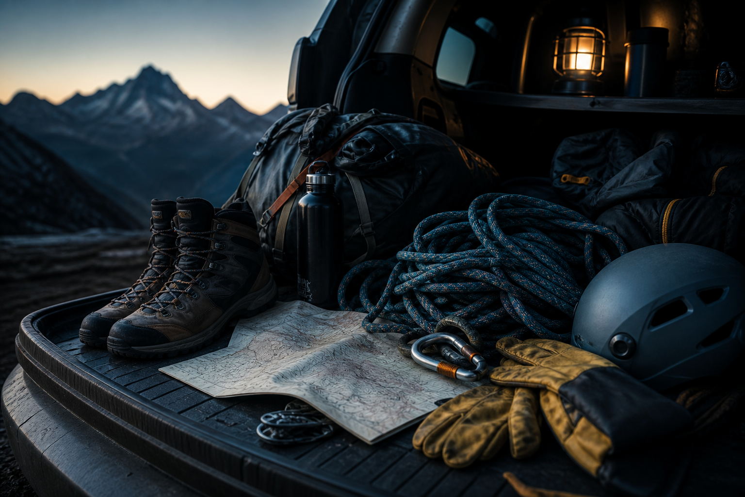 Mountain gear prepared for an early outdoor training start